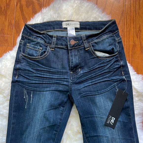 DE/nim Stitch Fix Distressed Dark Blue Jeans Size 26 Cut Knees - Picture 2 of 8